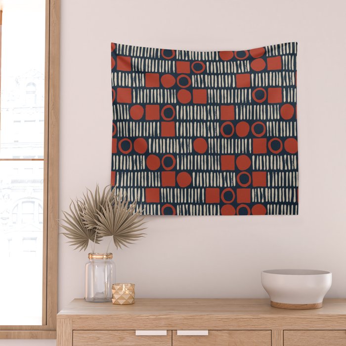 Red & Blue Hand-drawn Pattern #2 Wall Tapestry Gallery Image 2