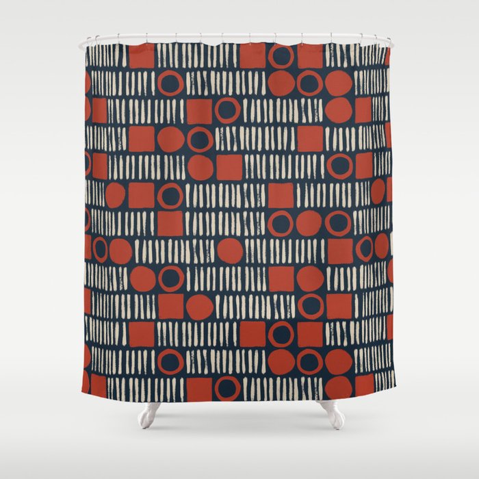 Red & Blue Hand-drawn Pattern #2 Shower Curtain Gallery Image 1