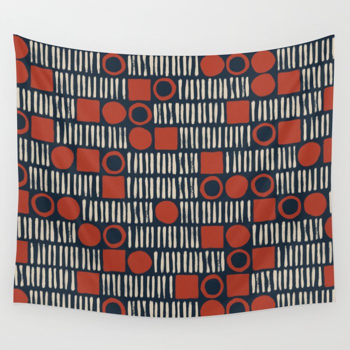 Red & Blue Hand-drawn Pattern #2 Wall Tapestry Gallery Image 4
