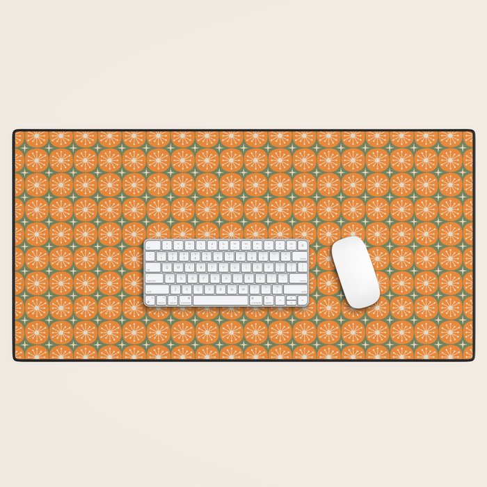 Mid Century Modern Atomic Dots and Stars Retro Pattern in Mossy Sage Olive Green Orange Beige Small Desk Mat Gallery Image 1