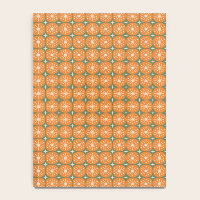 Mid Century Modern Atomic Dots and Stars Retro Pattern in Mossy Sage Olive Green Orange Beige Small Notebook Gallery Image 4