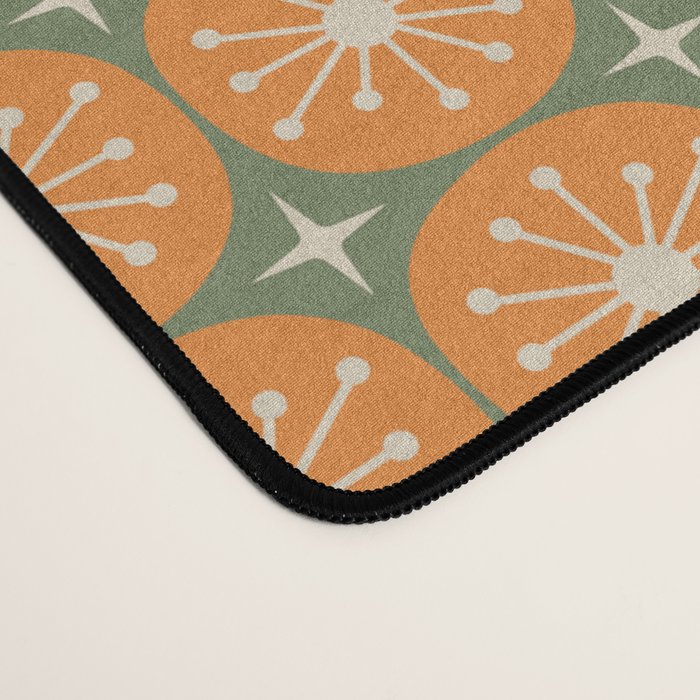Mid Century Modern Atomic Dots and Stars Retro Pattern in Mossy Sage Olive Green Orange Beige Small Desk Mat Gallery Image 4