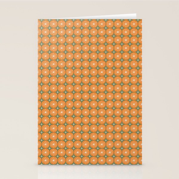 Mid Century Modern Atomic Dots and Stars Retro Pattern in Mossy Sage Olive Green Orange Beige Small Stationery Card Gallery Image 2