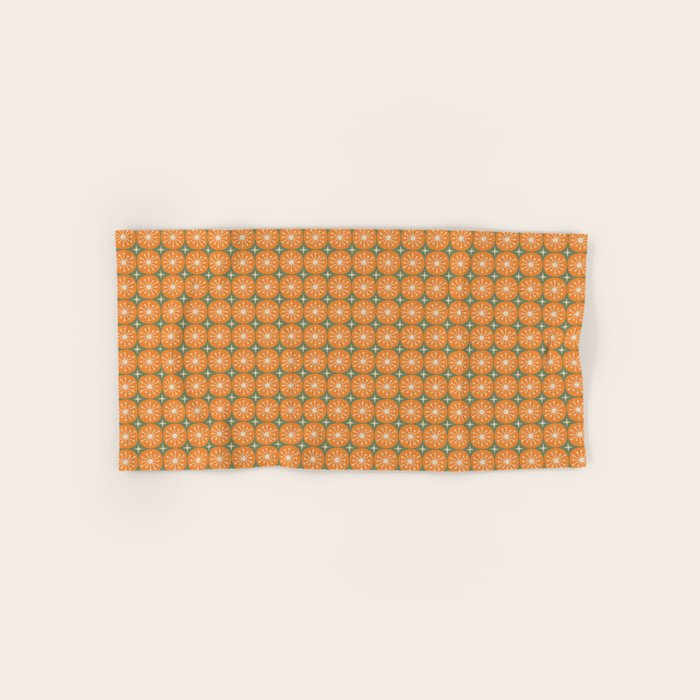 Mid Century Modern Atomic Dots and Stars Retro Pattern in Mossy Sage Olive Green Orange Beige Small Bath Towel Gallery Image 1