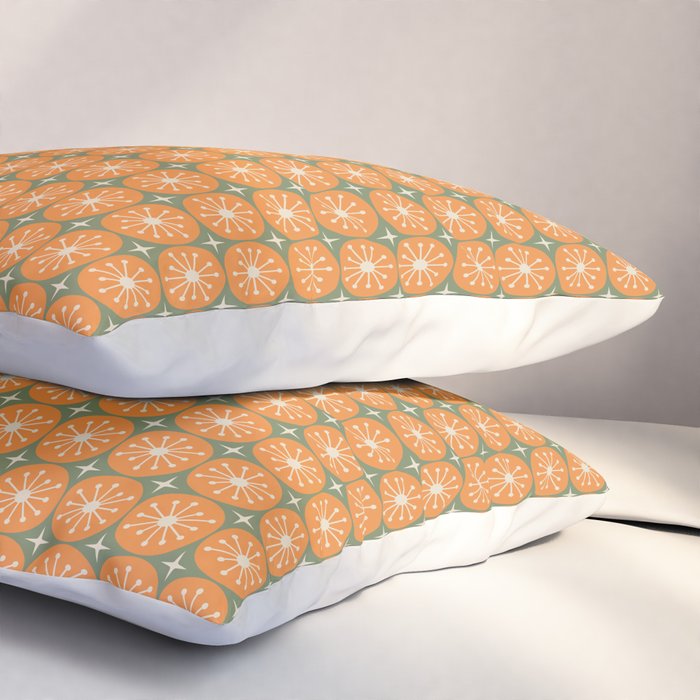 Mid Century Modern Atomic Dots and Stars Retro Pattern in Mossy Sage Olive Green Orange Beige Small Pillow Sham Gallery Image 3