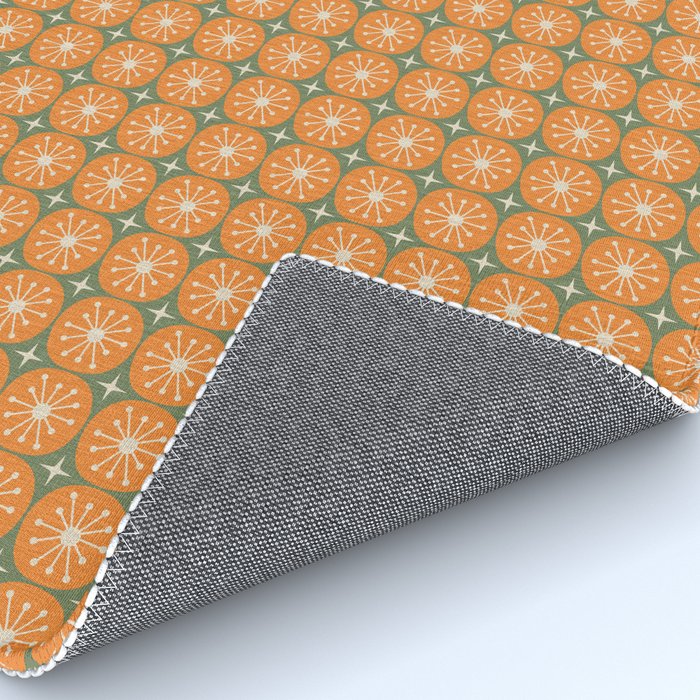 Mid Century Modern Atomic Dots and Stars Retro Pattern in Mossy Sage Olive Green Orange Beige Small Rug Gallery Image 4