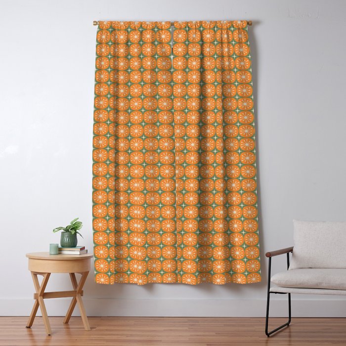 Mid Century Modern Atomic Dots and Stars Retro Pattern in Mossy Sage Olive Green Orange Beige Small Window Curtain Gallery Image 5
