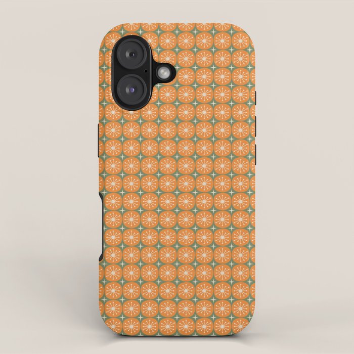 Mid Century Modern Atomic Dots and Stars Retro Pattern in Mossy Sage Olive Green Orange Beige Small iPhone Case Gallery Image 1