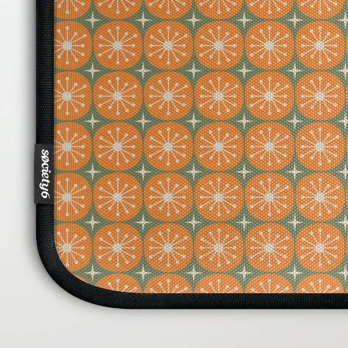 Mid Century Modern Atomic Dots and Stars Retro Pattern in Mossy Sage Olive Green Orange Beige Small Laptop Sleeve Gallery Image 3
