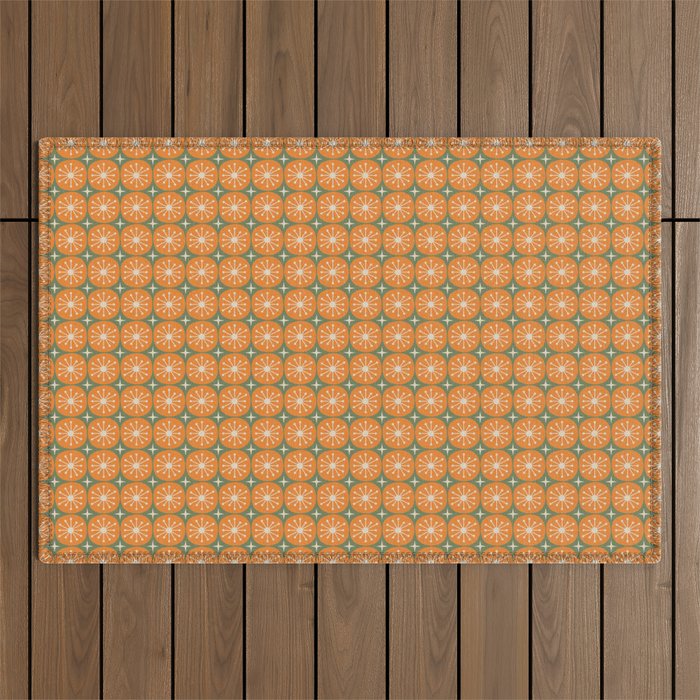 Mid Century Modern Atomic Dots and Stars Retro Pattern in Mossy Sage Olive Green Orange Beige Small Outdoor Rug Gallery Image 1