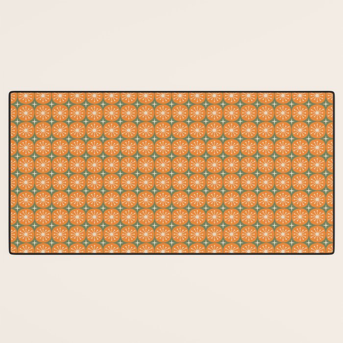 Mid Century Modern Atomic Dots and Stars Retro Pattern in Mossy Sage Olive Green Orange Beige Small Desk Mat Gallery Image 3