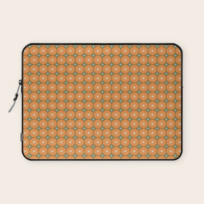 Mid Century Modern Atomic Dots and Stars Retro Pattern in Mossy Sage Olive Green Orange Beige Small Laptop Sleeve Gallery Image 1
