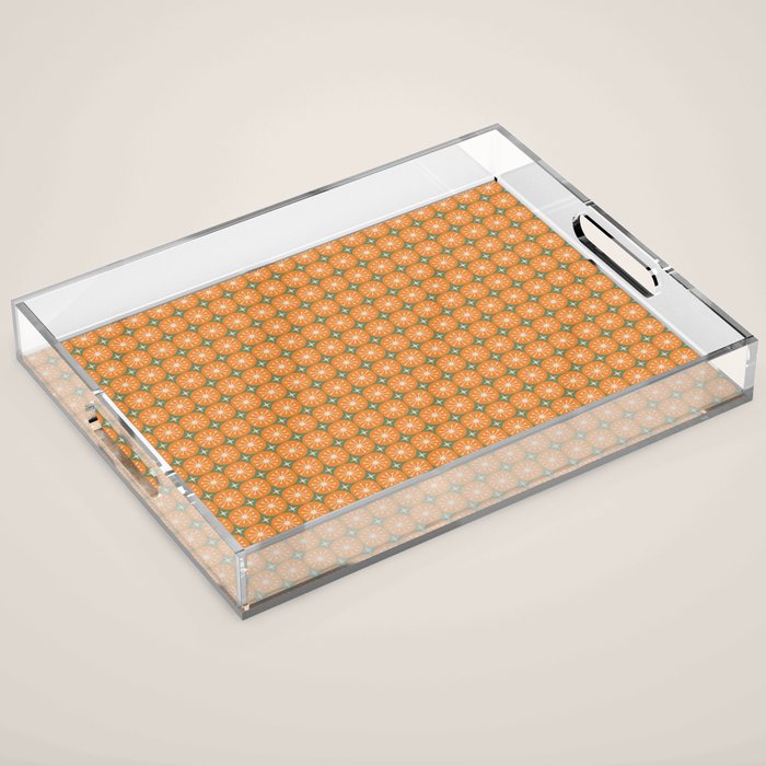 Mid Century Modern Atomic Dots and Stars Retro Pattern in Mossy Sage Olive Green Orange Beige Small Acrylic Tray Gallery Image 1