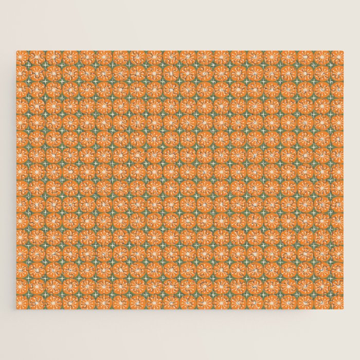 Mid Century Modern Atomic Dots and Stars Retro Pattern in Mossy Sage Olive Green Orange Beige Small Jigsaw Puzzle Gallery Image 1
