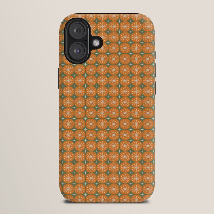 Mid Century Modern Atomic Dots and Stars Retro Pattern in Mossy Sage Olive Green Orange Beige Small iPhone Case Gallery Image 10