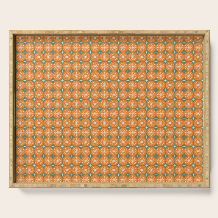 Mid Century Modern Atomic Dots and Stars Retro Pattern in Mossy Sage Olive Green Orange Beige Small Serving Tray Gallery Image 1