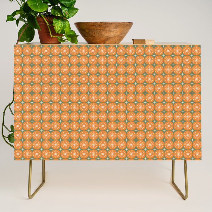 Mid Century Modern Atomic Dots and Stars Retro Pattern in Mossy Sage Olive Green Orange Beige Small Credenza Gallery Image 1