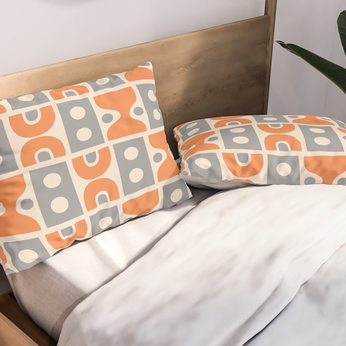Funky Mid Century Modern Pattern 694 Orange and Gray Pillow Sham Gallery Image 2