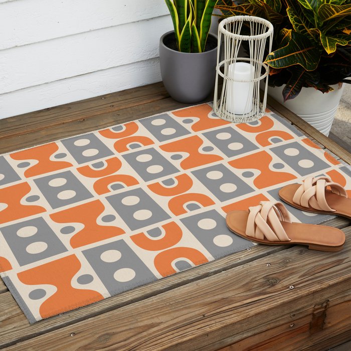 Funky Mid Century Modern Pattern 694 Orange and Gray Outdoor Rug Gallery Image 2