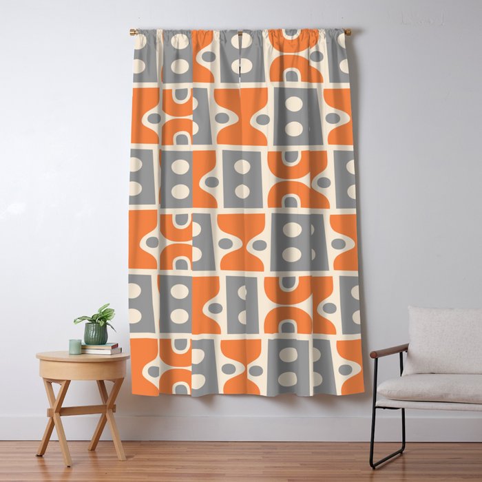 Funky Mid Century Modern Pattern 694 Orange and Gray Window Curtain Gallery Image 5