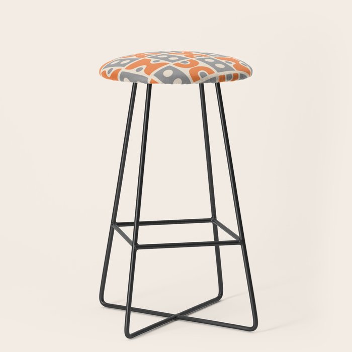 Funky Mid Century Modern Pattern 694 Orange and Gray Stool Gallery Image 1