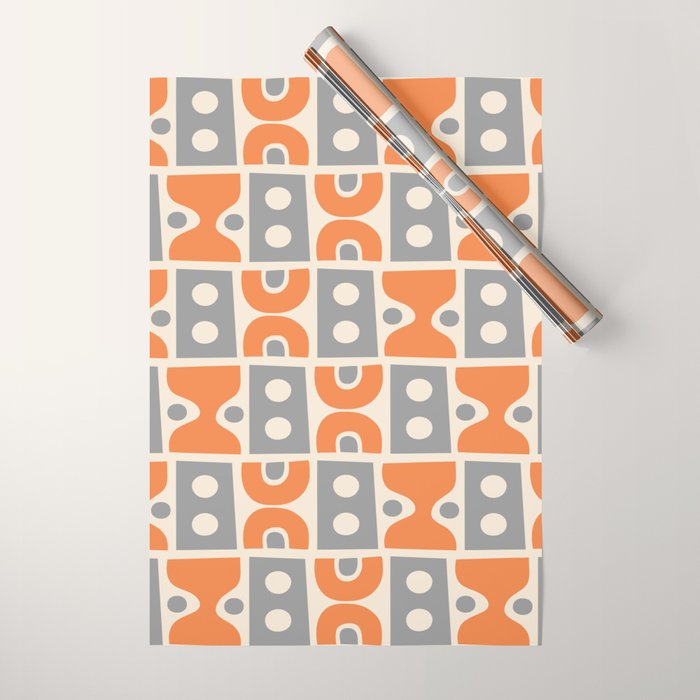 Funky Mid Century Modern Pattern 694 Orange and Gray Wrapping Paper Gallery Image 1