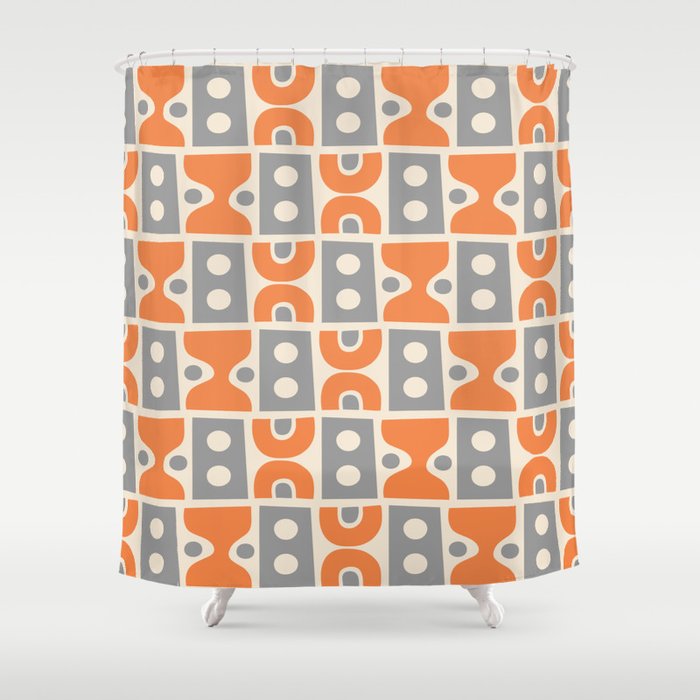 Funky Mid Century Modern Pattern 694 Orange and Gray Shower Curtain Gallery Image 1