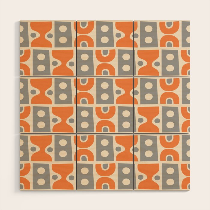 Funky Mid Century Modern Pattern 694 Orange and Gray Wood Wall Art Gallery Image 1