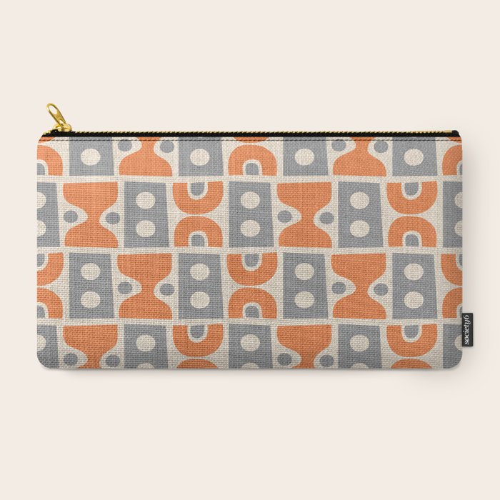 Funky Mid Century Modern Pattern 694 Orange and Gray Carry All Pouch Gallery Image 2