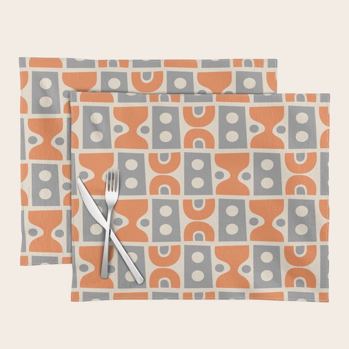 Funky Mid Century Modern Pattern 694 Orange and Gray Placemat Gallery Image 1