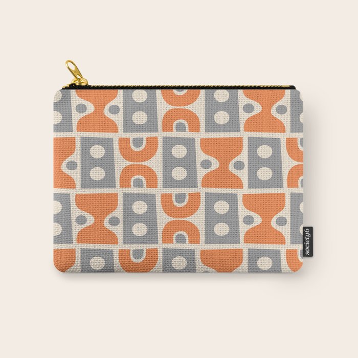 Funky Mid Century Modern Pattern 694 Orange and Gray Carry All Pouch Gallery Image 1