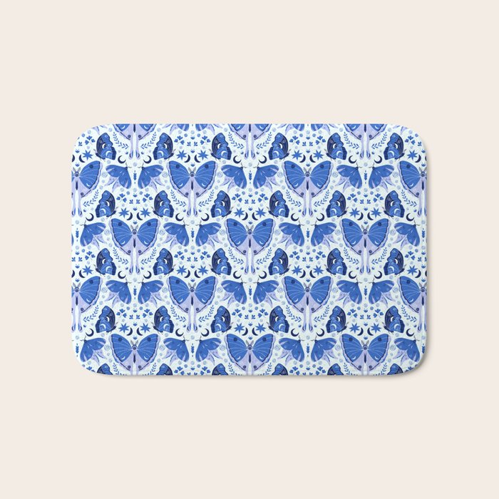 Vintage Blue Moths Bath Mat Gallery Image 1