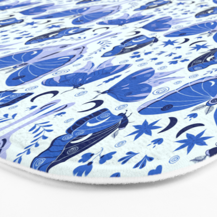 Vintage Blue Moths Bath Mat Gallery Image 3
