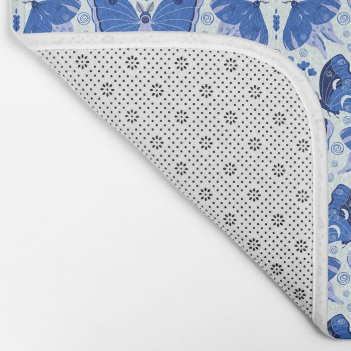 Vintage Blue Moths Bath Mat Gallery Image 2