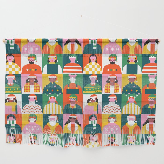 Diverse festive christmas people mosaic pattern Wall Hanging Gallery Image 1