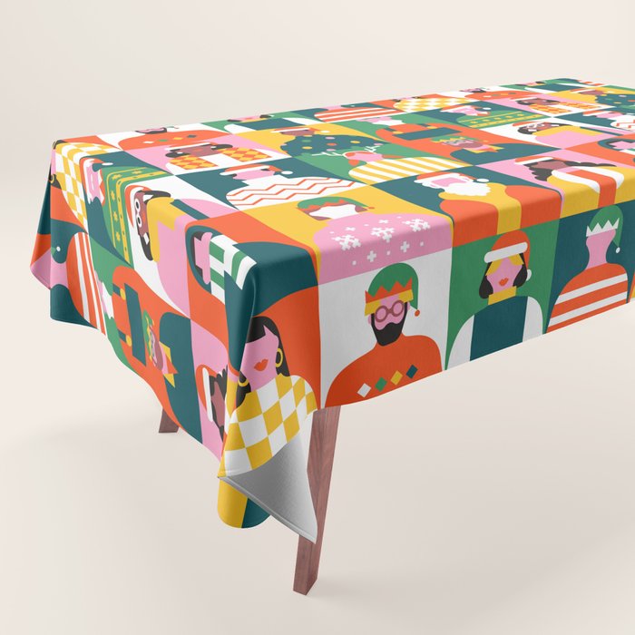 Diverse festive christmas people mosaic pattern Tablecloth Gallery Image 1