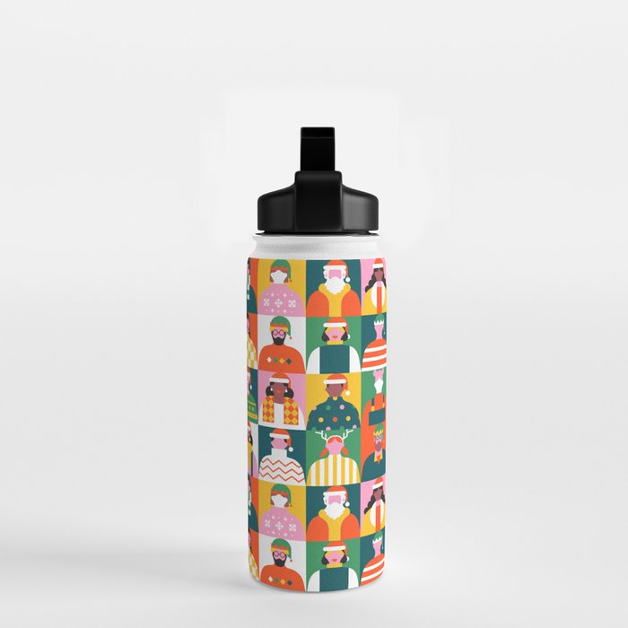Diverse festive christmas people mosaic pattern Water Bottle Gallery Image 2