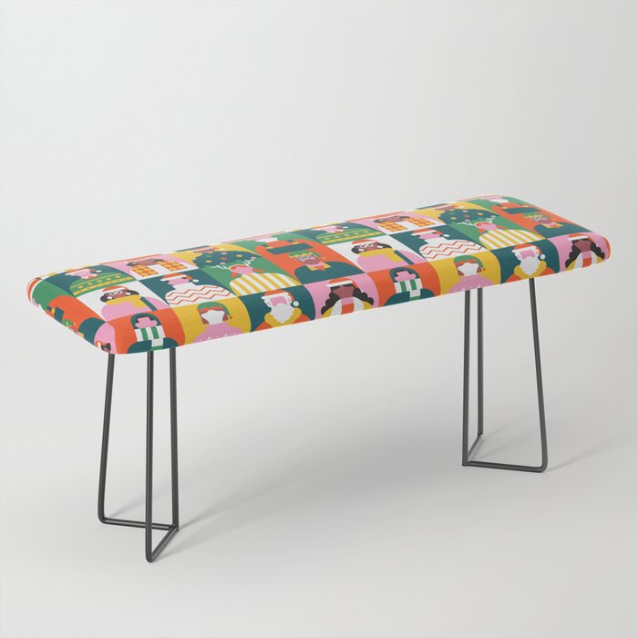 Diverse festive christmas people mosaic pattern Bench Gallery Image 1
