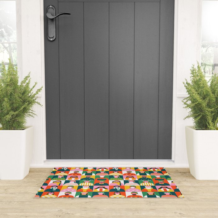 Diverse festive christmas people mosaic pattern Welcome Mat Gallery Image 3