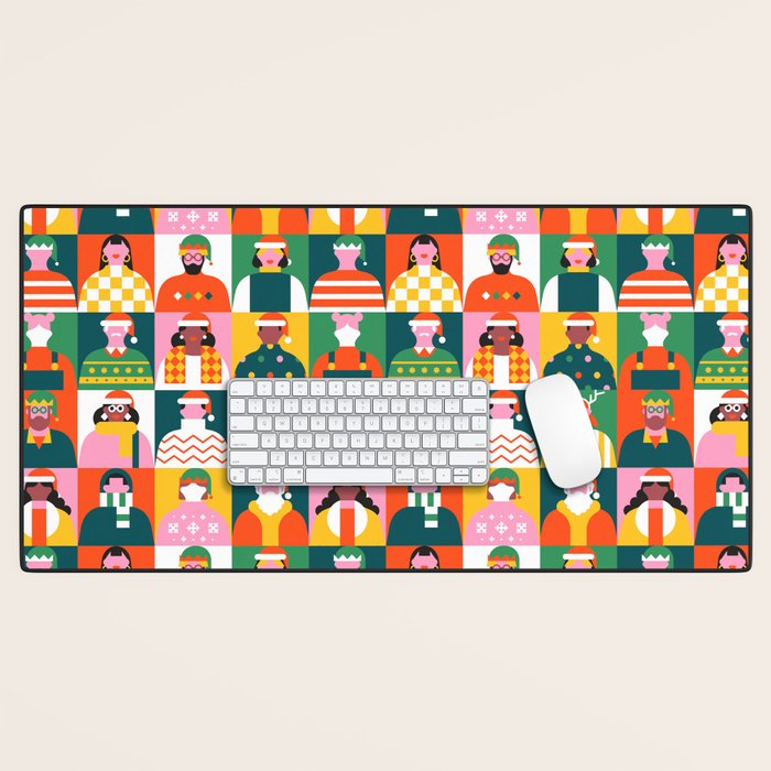 Diverse festive christmas people mosaic pattern Desk Mat Gallery Image 1