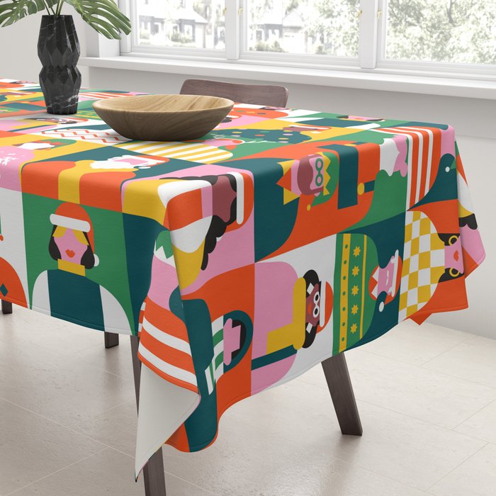 Diverse festive christmas people mosaic pattern Tablecloth Gallery Image 3