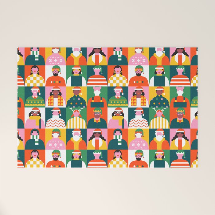Diverse festive christmas people mosaic pattern Welcome Mat Gallery Image 1
