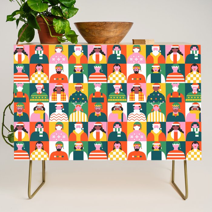 Diverse festive christmas people mosaic pattern Credenza Gallery Image 1