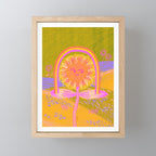 Retro Sunflower & Rainbow in Green & Pink Mini Art Print Gallery Image 1