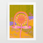 Retro Sunflower & Rainbow in Green & Pink Poster Gallery Image 4