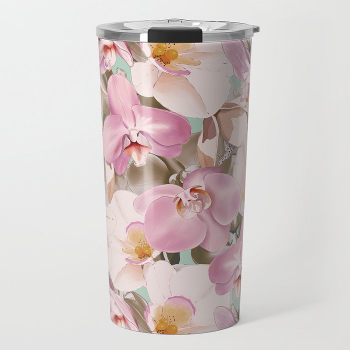 Lush Pink Tropical Flowers I Travel Mug Gallery Image 1