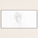 Minimal Line Art Woman with Magnolia Desk Mat Gallery Image 3