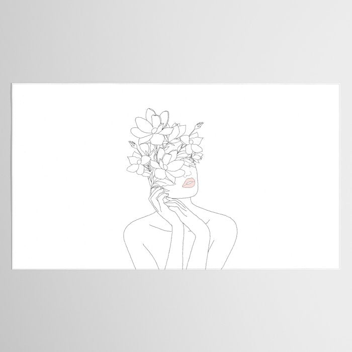 Minimal Line Art Woman with Magnolia Tablecloth Gallery Image 2