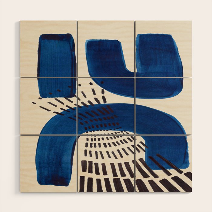 Colorful Mid Century Modern Abstract Fun Shapes Patterns Navy Blue Abstract Expressionism Wood Wall Art Gallery Image 1