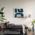 Colorful Mid Century Modern Abstract Fun Shapes Patterns Navy Blue Abstract Expressionism Wood Wall Art Gallery Image 2